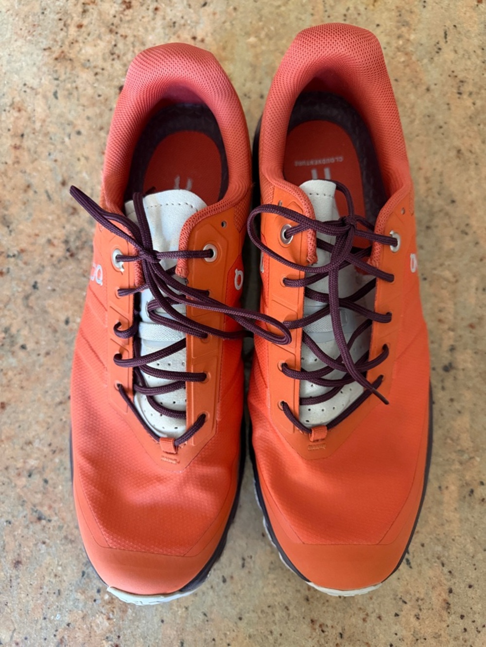 On Running Men's Orange Athletic Shoes with Burgundy Laces
